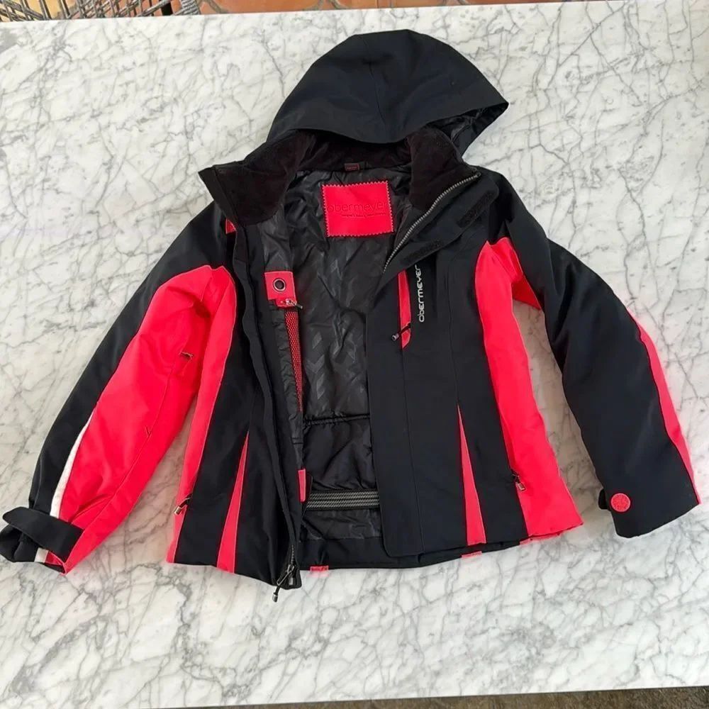Obermeyer Girls Vivian Jacket Colorblock Neon Pink Black Sz 10/12